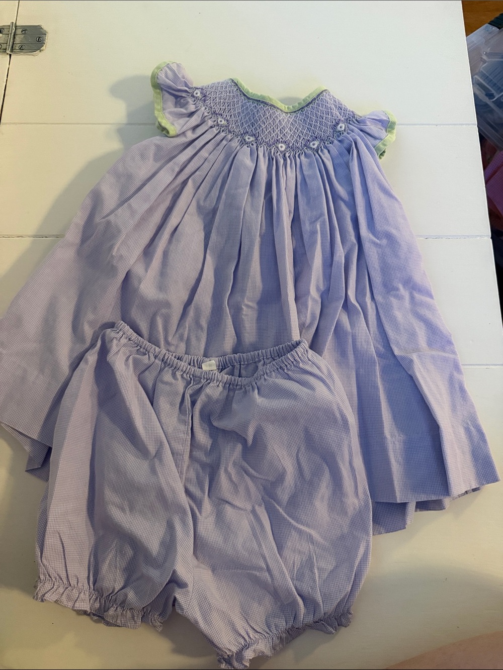 Petit Ami Lavender and Green Smocked Girls Matching Set